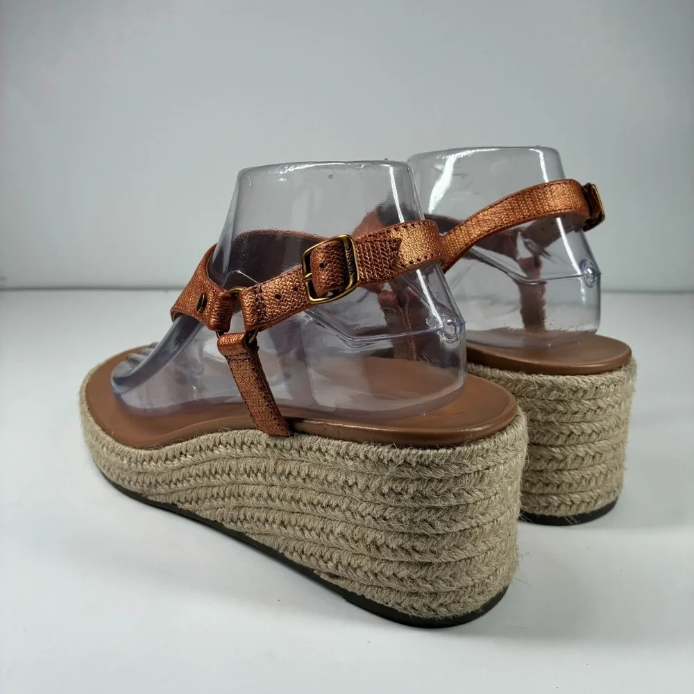Vionic Kirra Women's US 8 Copper Leather Orthotic Casual Wedge Espadrille Sandal